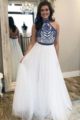 A-Linie Off White Neckholder-Ballkleid Langes formelles Partykleid PG970