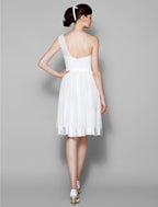 A-Line One Shoulder Knee Length Georgette Bridesmaid Dress with Sash / Ribbon