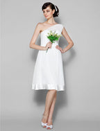 A-Line One Shoulder Knee Length Georgette Bridesmaid Dress with Sash / Ribbon