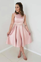 Robe de bal courte dos nu en satin rose ligne A Robe de rentrée PD311