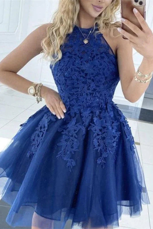 A-Linie Prinzessin Gerafft Halter Tüll Trägerlos Homecoming-Kleid