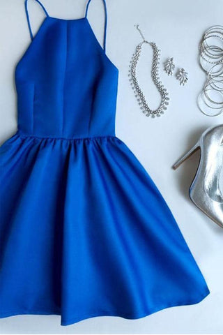 A-Linie Königsblau Rückenfreies Kurzes Ballkleid Homecoming-Kleid PD347