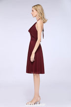 A-Line Ruffles Chiffon Halter Knee-Length Party Dress Simple Bridesmaid Dress