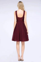 A-Line Ruffles Chiffon Lace V-Neck Evening Party Dress Sleeveless Knee-Length Homecoming Dress by misshow.com