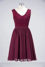 A-Line Ruffles Chiffon Lace V-Neck Evening Party Dress Sleeveless Knee-Length Homecoming Dress by misshow.com