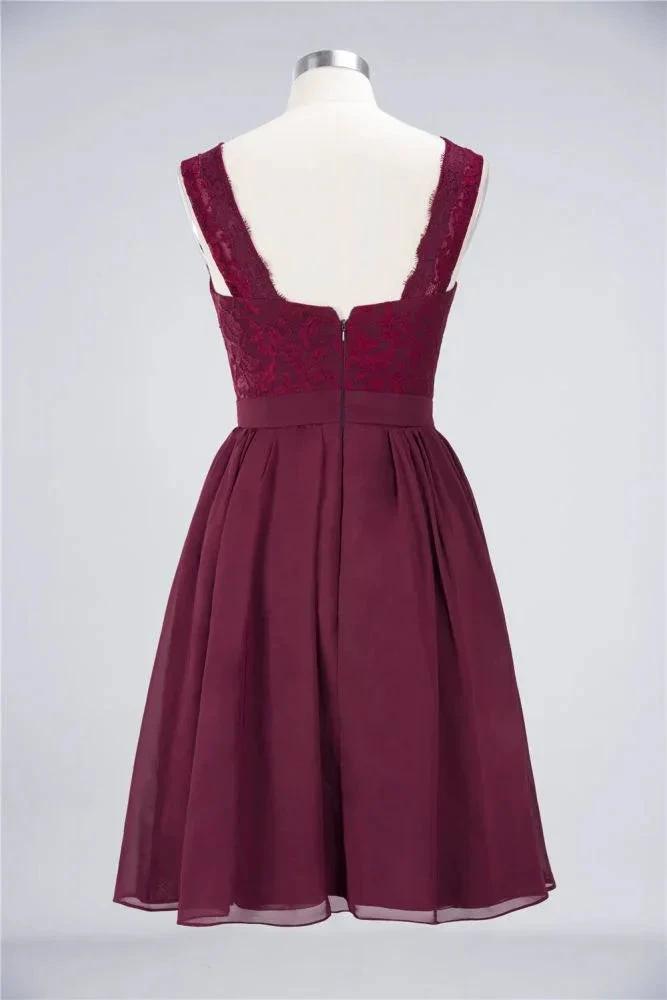 A-Line Ruffles Chiffon Lace V-Neck Evening Party Dress Sleeveless Knee-Length Homecoming Dress by misshow.com