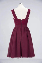 A-Line Ruffles Chiffon Lace V-Neck Evening Party Dress Sleeveless Knee-Length Homecoming Dress by misshow.com