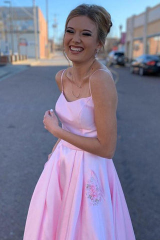 A-Linie Satin Bodenlanges Rosa Ballkleid mit Taschen PSK133