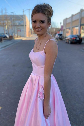 A-Linie Satin Bodenlanges Rosa Ballkleid mit Taschen PSK133
