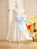 A-line Satin  Flutter Sleeves Knee-length Flower Girl Dress - view 4