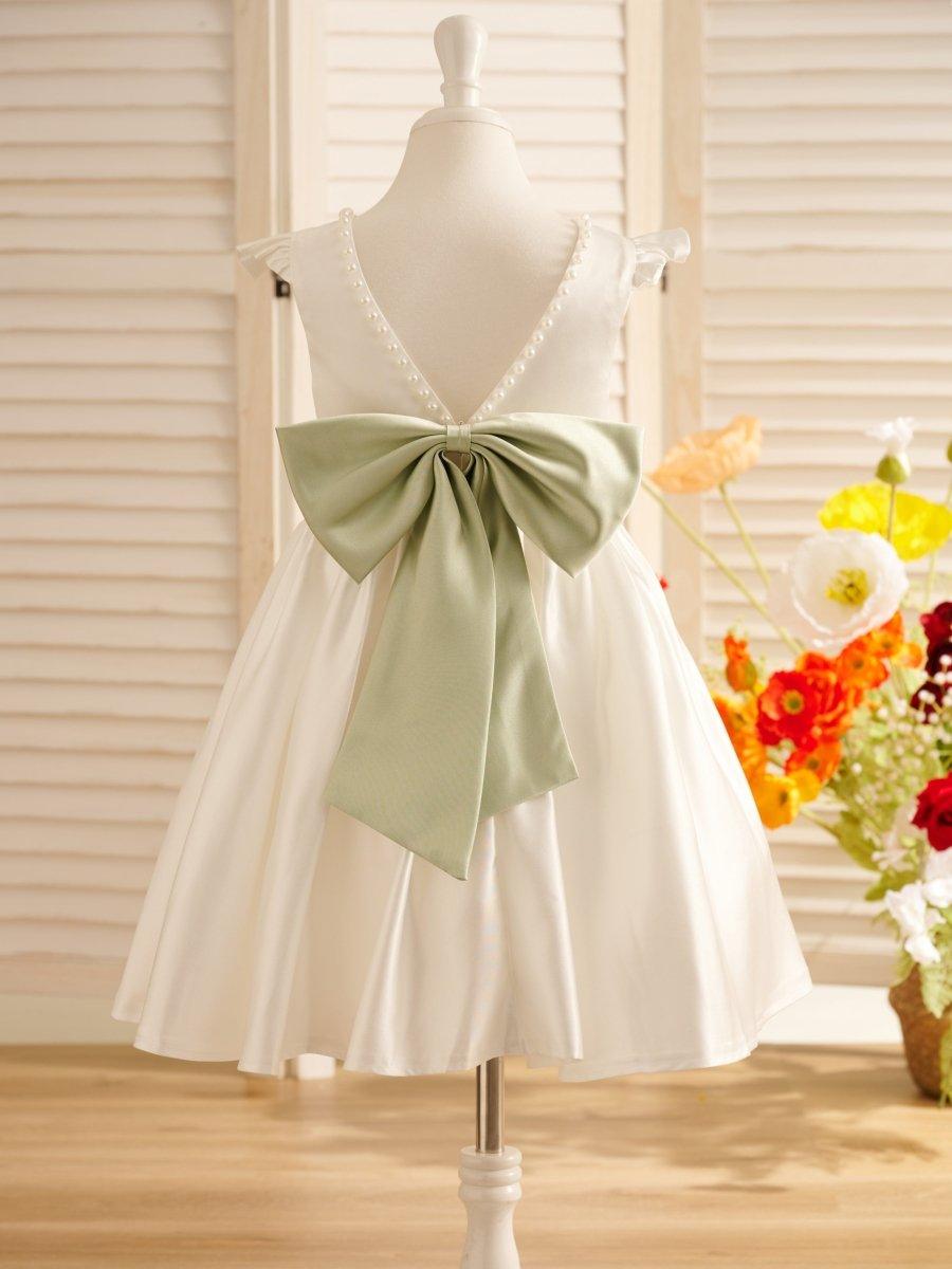 A-line Satin  Flutter Sleeves Knee-length Flower Girl Dress