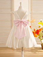 A-line Satin  Flutter Sleeves Knee-length Flower Girl Dress - view 5