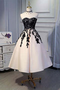 Vestido corto de fiesta tipo A en satén con escote corazón y encaje para homecoming PD151
