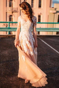 Robe de bal en tulle à manches trois-quarts et décolleté en V avec applications  PG693