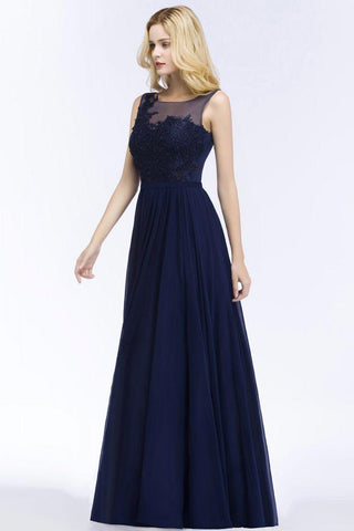 A-Linie U-Ausschnitt Brautjungfernkleid Chiffon Applikationen Bodenlang Abend Maxikleid Ärmellos