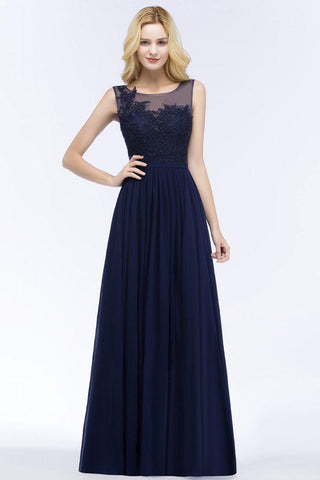 A-Linie U-Ausschnitt Brautjungfernkleid Chiffon Applikationen Bodenlang Abend Maxikleid Ärmellos
