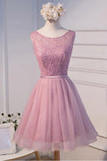 Robe de bal A-line à encolure ronde courte en tulle avec perles PG135