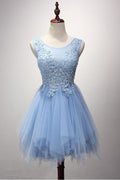 Vestido de fiesta de regreso a casa con escote cuchara, falda de tul en línea A, detalle de perlas y largo corto/mini PG124