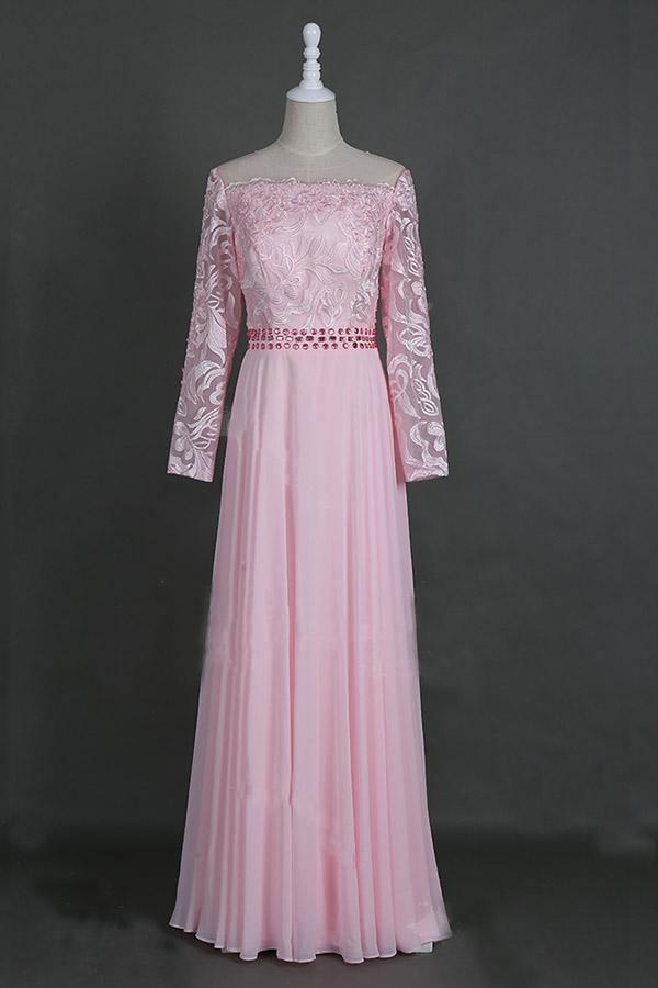 A-Linie, transparenter Ausschnitt, Ballkleid, bodenlang, lange Ärmel, Abendkleid PG972