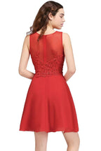 A-Line Kurz Chiffon Rot Homecoming-Kleider mit Spitzenapplikationen