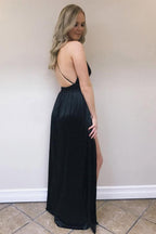 A-Linie Seidensatin V-Ausschnitt Sexy Ballkleider 2019 Seitenschlitz PG911