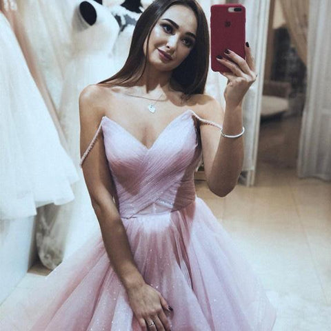 A-Linie Spaghettiträger Organza Stufen Rosa Ballkleid/Festkleid PSK124