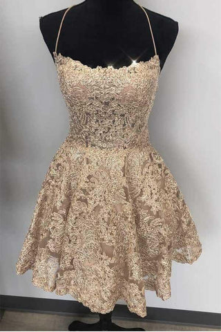 A-Linie Spaghettiträger mit gekreuztem Rücken, blaue Spitze, kurzes Ballkleid, PD259