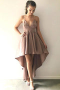 Robe de bal asymétrique blush en satin à bretelles spaghetti PD006