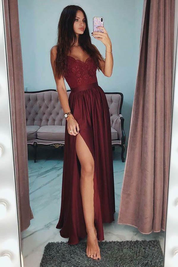 A-Linie Spaghettiträger Grau Langes Ballkleid mit Spitzenpailletten PSK029