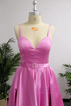 A-Linie Spaghettiträger Sweep Train Split Einfaches Ballkleid PG724