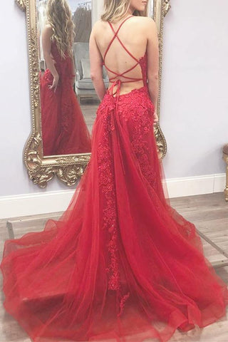 A Line Spaghetti Straps Yellow Long Prom Dress With Appliques PSK211