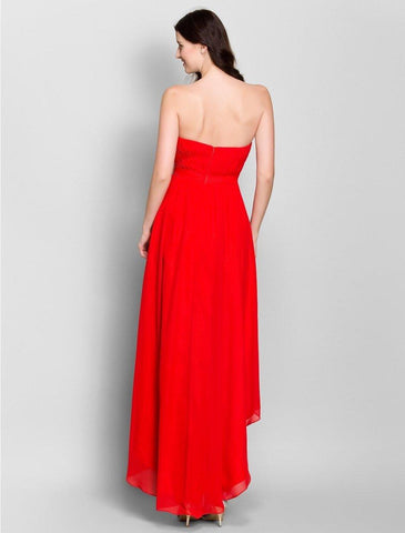 A-Linien-Brautjungfernkleid aus trägerlosem, asymmetrischem Chiffon mit seitlicher Drapierung