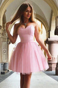 Robe de bal A-Line Sweetheart à lacets rose tulle PD199