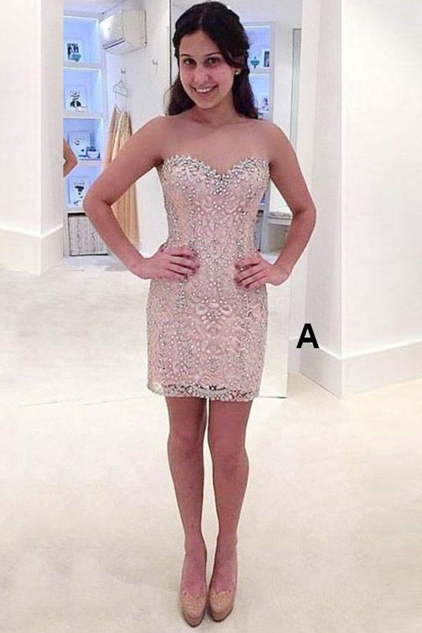 Vestido de festa em tule rosa pérola com decote em A e missangas PG852 