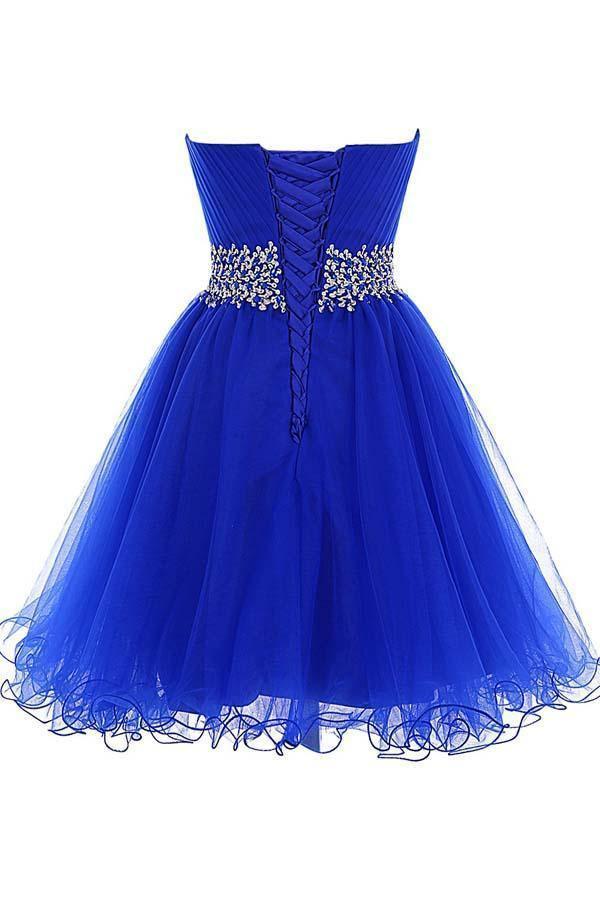 A-Line Sweetheart Kurz Tüll Schnürung Royalblau Homecoming-Kleid PD206