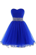 A-Line Sweetheart Kurz Tüll Schnürung Royalblau Homecoming-Kleid PD206