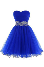 A-Line Sweetheart Kurz Tüll Schnürung Royalblau Homecoming-Kleid PD206