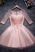 Robe de bal A-line en tulle rose échancrée courte/mini pour le homecoming  PD048