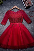 Robe de bal A-line en tulle rouge à encolure ronde courte/mini PD049