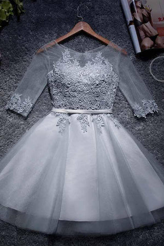 A-line Tulle Homecoming Dresses Scoop Short/Mini Prom Dresses  PD047