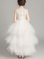 NumberSea - A - Line Tulle Sleeveless Jewel Neck Asymmetrical Pageant Flower Girl Dresses