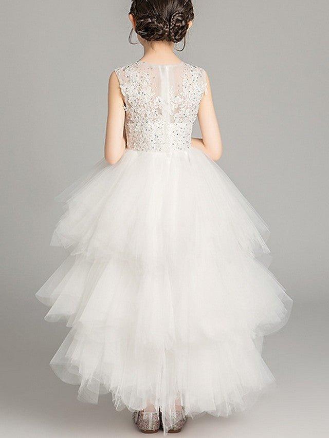 NumberSea - A - Line Tulle Sleeveless Jewel Neck Asymmetrical Pageant Flower Girl Dresses