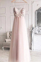 A-line V-neck 3D Flower Eleagnt Tulle Long Prom Dress PSK136