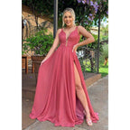 A-line V-neck Chiffon Bridesmaid Dress for Wedding Long Formal Prom Evening Dress
