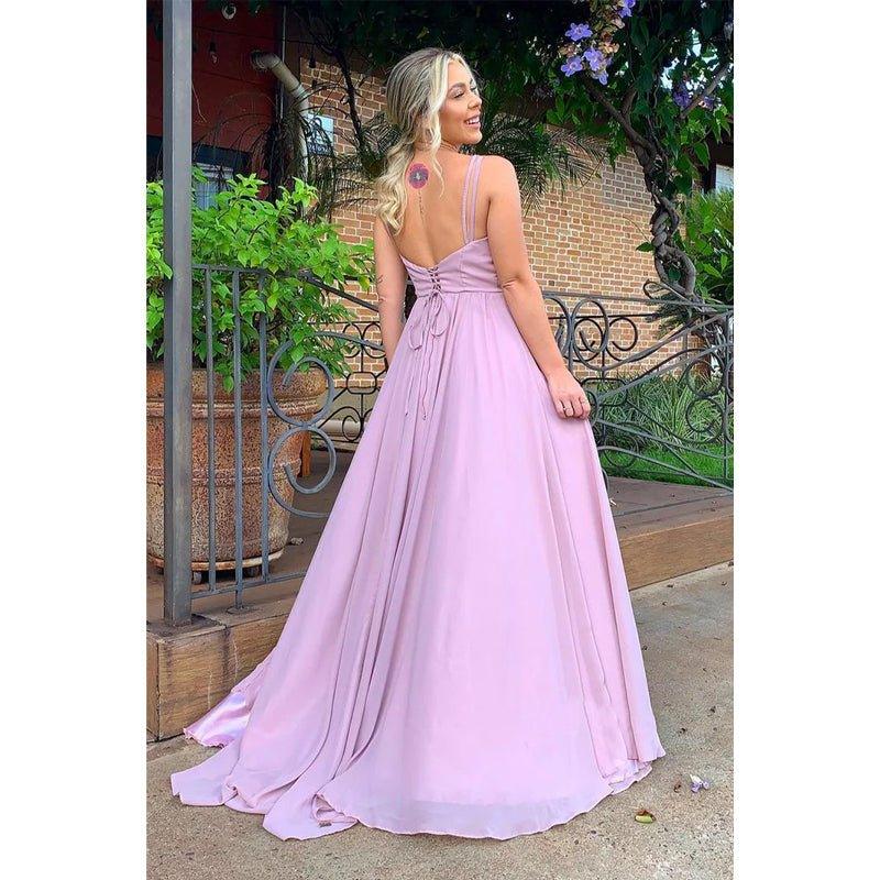 A-line V-neck Chiffon Bridesmaid Dress for Wedding Long Formal Prom Evening Dress