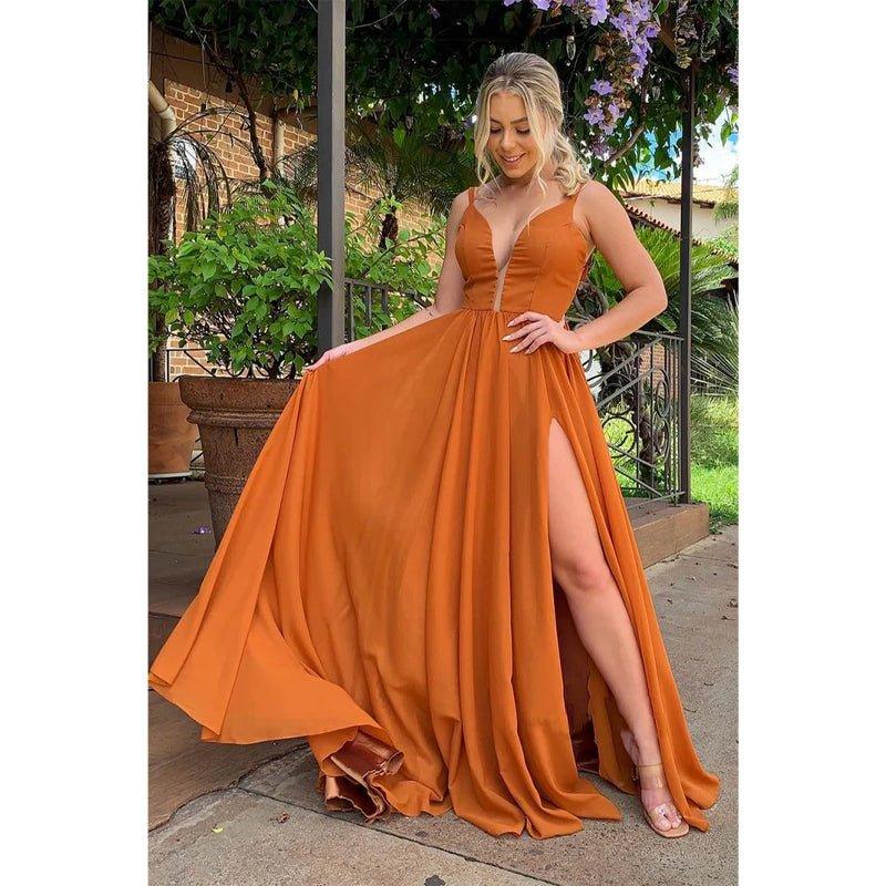 A-line V-neck Chiffon Bridesmaid Dress for Wedding Long Formal Prom Evening Dress