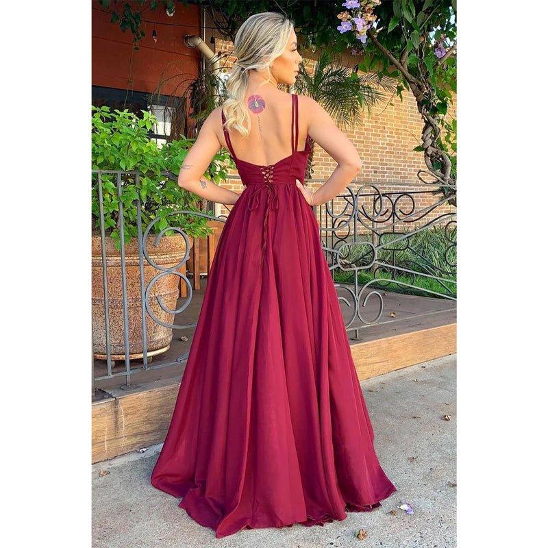 A-line V-neck Chiffon Bridesmaid Dress for Wedding Long Formal Prom Evening Dress