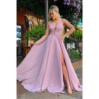 A-line V-neck Chiffon Bridesmaid Dress for Wedding Long Formal Prom Evening Dress