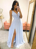 A-Linie V-Ausschnitt Chiffon Langes Ballkleid mit Schlitz