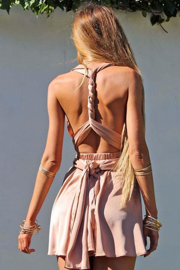 Vestido Corto de Baile en Estilo Transformable con Escote en V y Línea A Verde PD256